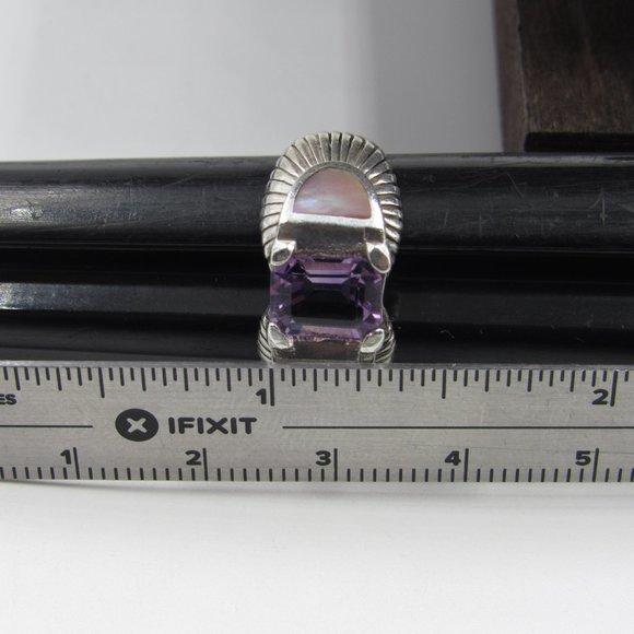 Size 6 Sterling Amethyst & Shell Unique Band Ring - Picture 7 of 8